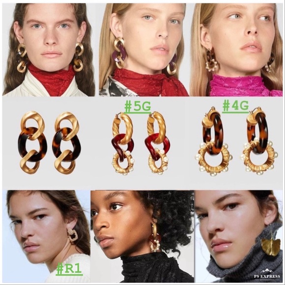 Zara Clear Hoops Chunky Boho Gold Big 3D Drop Geometric Lucite Earrings - Picture 4 of 13